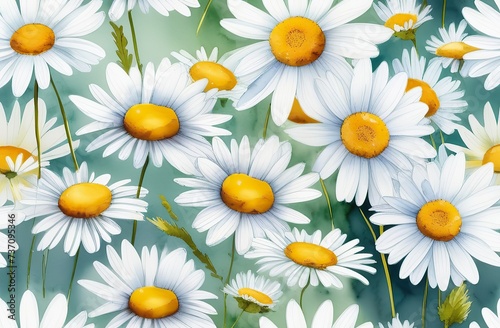 Lovely blossom daisy flowers background. Sunny meadow closeup. Daisies  wild herbs and flowers.