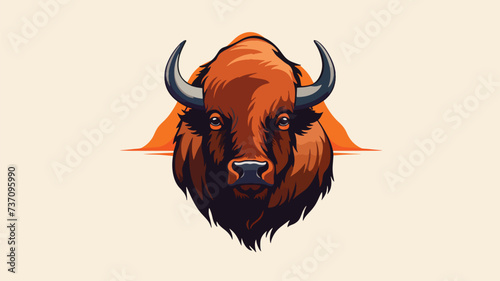 Flat vector logo of big animal Bison. photo