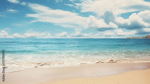 tranquil copy space on the beach, captured under the soft, diffuse light of a cloudy day, portraying the calmness and serenity of the coastal landscape