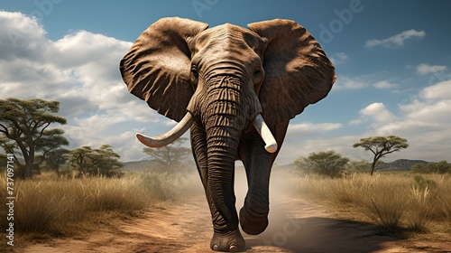 A majestic elephant strolling along a dusty road  © Micro