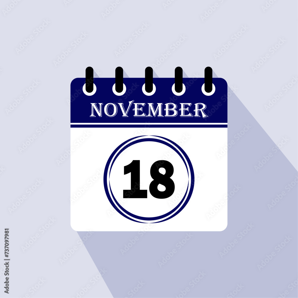Icon calendar day - 18 November. 18th days of the month, vector illustration. Icon calendar day - 18 November. 18th days of the month, vector illustration.