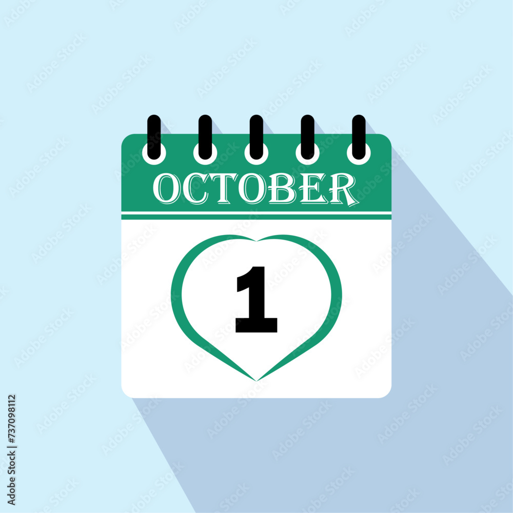 Icon calendar day - 1 October. 1st days of the month, vector illustration.