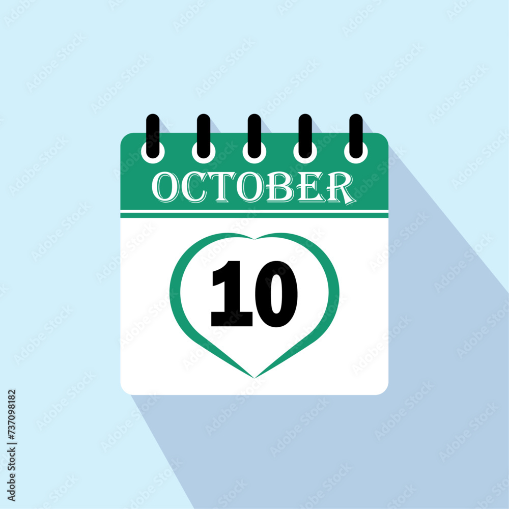 Icon calendar day - 10 October. 10th days of the month, vector illustration. Icon calendar day - 10 October. 10th days of the month, vector illustration.
