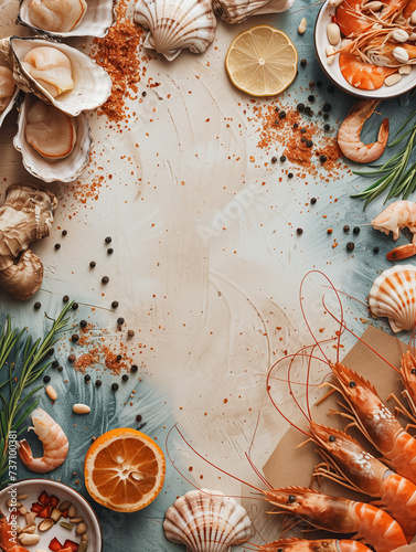 seafood on a wooden background photo