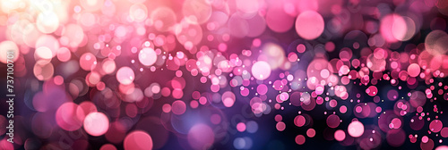 Abstract soft violet and pink shing bokeh on dark background for festive banner, copy space photo