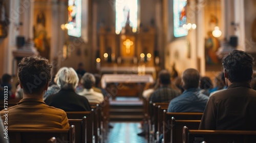 Gottesdienst in einer großen Kirche photo