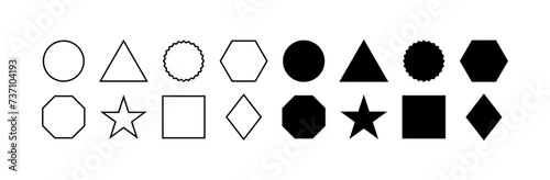 Geometric shapes set. Linear and silhouette style. Vector icons