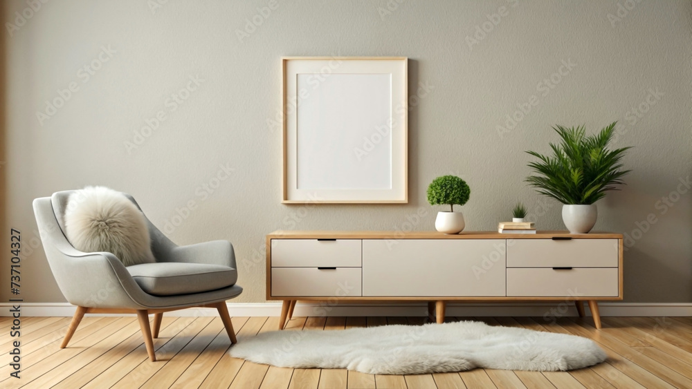 Minimalist modern living room with frame mockup