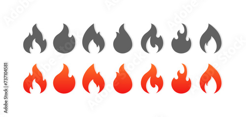 Fire icon set. Collection of fire icons. Flat style. Vector icons photo
