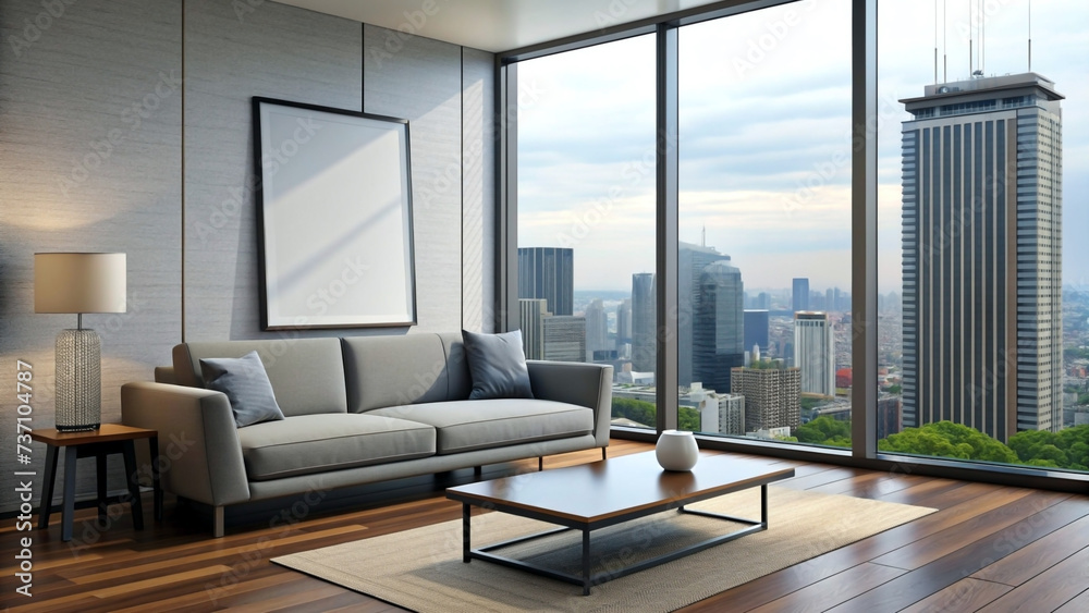 Minimalist modern living room with frame mockup Minimalist modern living room with frame mockup