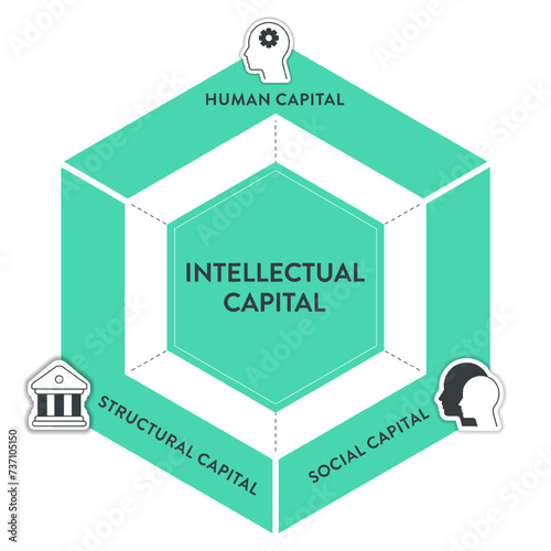 Intellectual Capital strategy framework infographics diagram chart illustration banner template with icon vector has human, structural and social capital. Business concept for worker experience skill.