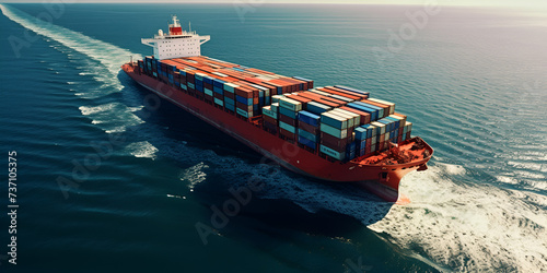 Oceanic cargo transport Large container vessel ship in motion at sea Cargo Ship at Sea with water background Ai Generative