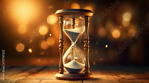 Hourglass on sand with bokeh background