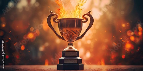 trophy with flames coming out of it