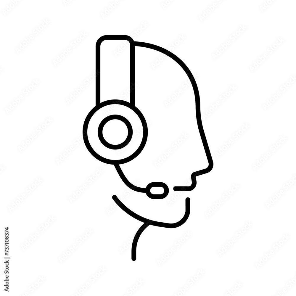 Technical support icon. Man in headphones. Linear style. Vector icon