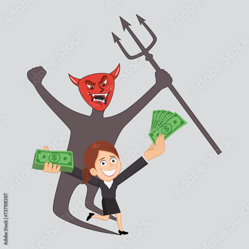 Devil hiding in the businesswoman. Concept of devil in workplace.illustration vector eps10 cartoon.