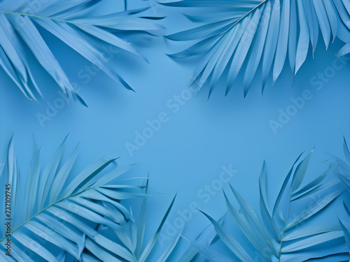 blue palm leaf on blue background