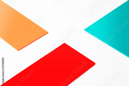 Free Download Orange, blue and red geometric layers on white background with copy space - GFXLoad