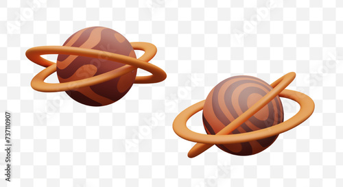 Striped planet with two rings. Unusual celestial body. Creative isolated vector object