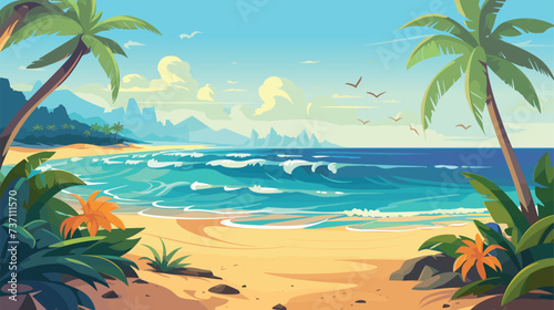 Tropical fantasy beach summer background  vector illustration  seaside view poster