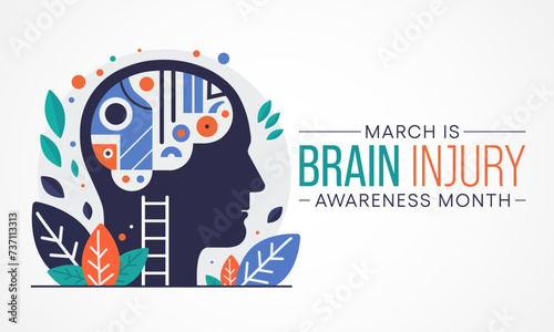 Brain Injury awareness month (TBI) is observed every year in March, is a disruption of the normal function of the brain that can be caused by a blow, bump or jolt to the head. vector illustration
