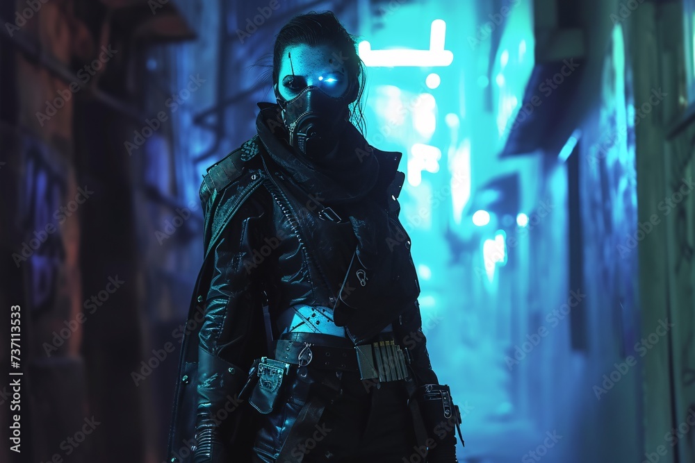 Gothic Warrior in Black Leather and Gas Mask Generative AI Gothic Warrior in Black Leather and Gas Mask Generative AI