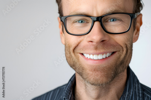 Closeup portrait of handsome man wearing eyeglass. Elegant man in glasses. Optics style for men