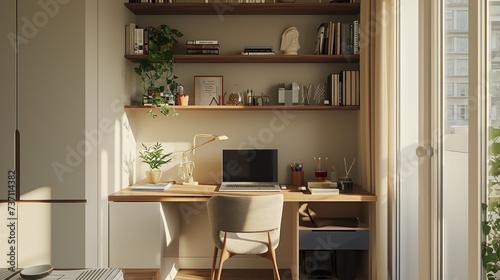 Compact study corner with a compact desk. Generative ai,  © Sechaba