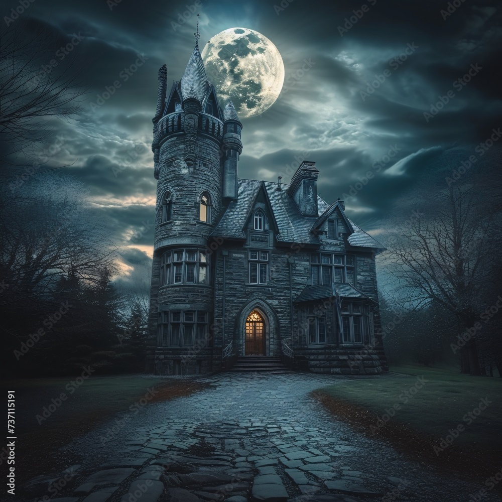 Moonlit Castle A Gothic Nighttime Escape Generative AI