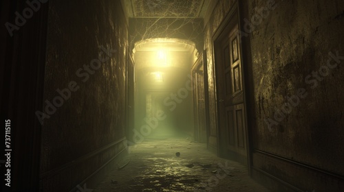 Foggy Hallway in a Haunted Mansion Generative AI