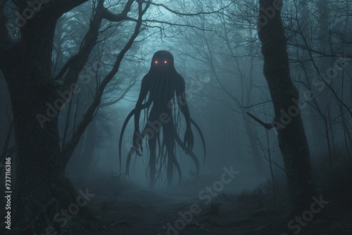 October's Creepy Creature A Giant Squid in the Fog Generative AI