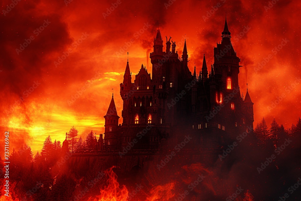 Red Castle in the Sky A Halloween Nightmare Generative AI Red Castle in the Sky A Halloween Nightmare Generative AI