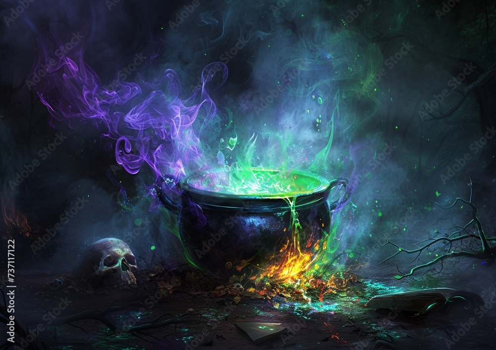 Purple and Green Smoke A Magical Halloween Night Generative AI Purple and Green Smoke A Magical Halloween Night Generative AI