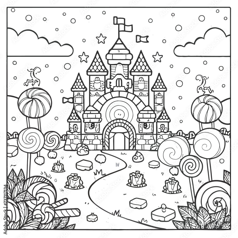 House Coloring Page Vector