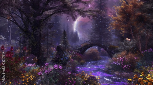Purple Moonlit Forest A Magical Nighttime Scene Generative AI © Bipul Kumar