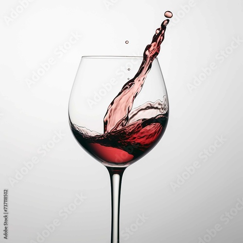 glass of red wine with slow pouring motion half full, white background