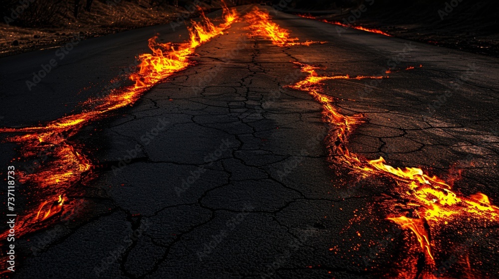Sizzling Summer Streets A Road of Fire and Lava Generative AI Sizzling Summer Streets A Road of Fire and Lava Generative AI