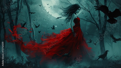 Fall Fashion A Vampire's Red Gown Generative AI