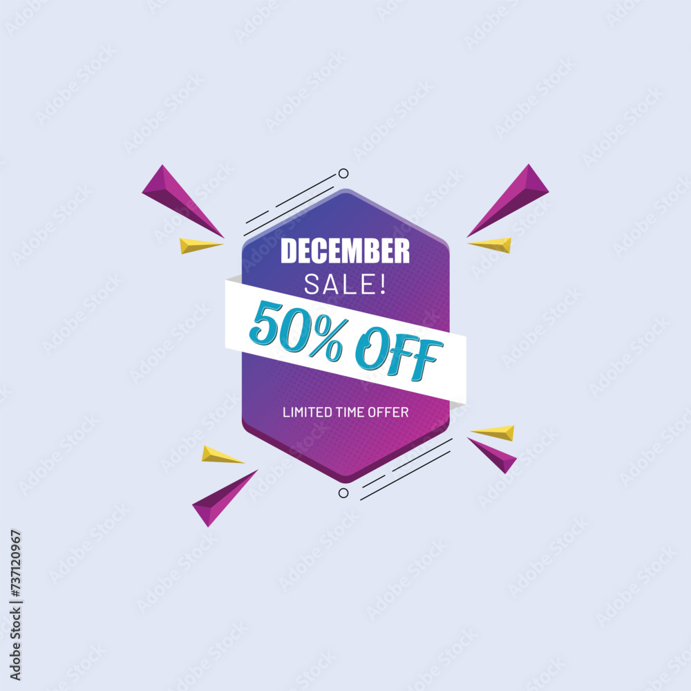 December Sale banner. Sale offer price sign. Vector banner. Discount text. Vector