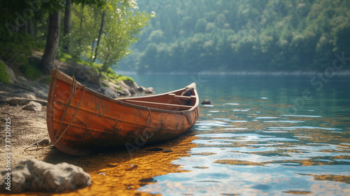 Canoe on the lake.  photo