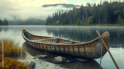 Canoe on the lake.  photo