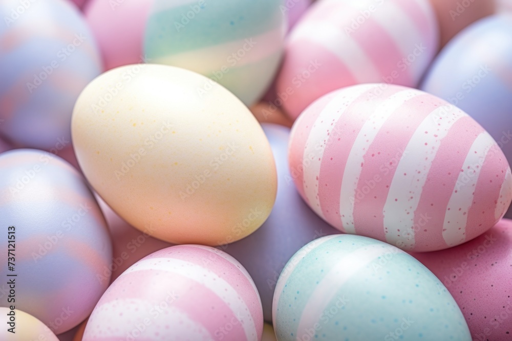Soft-hued pastel Easter eggs with delicate speckles and stripes, perfect for the spring season.