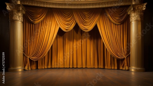 Stage curtains theater drapes and wooden stage floor