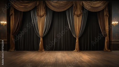 Stage curtains theater drapes and wooden stage floor