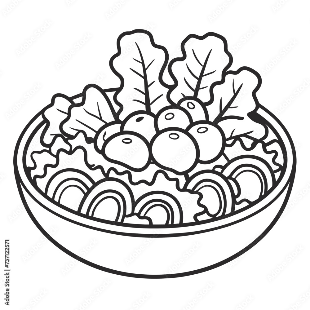 Refreshing summer salad with mixed greens tomatos Vector Outline Refreshing summer salad with mixed greens tomatos Vector Outline