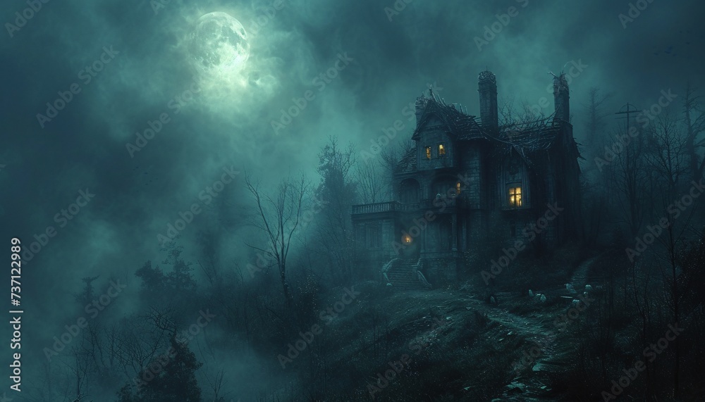 Haunted House on Halloween Night Generative AI