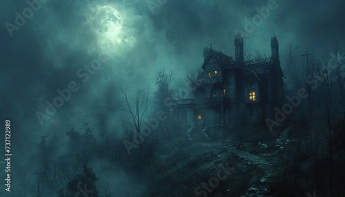 Haunted House on Halloween Night Generative AI