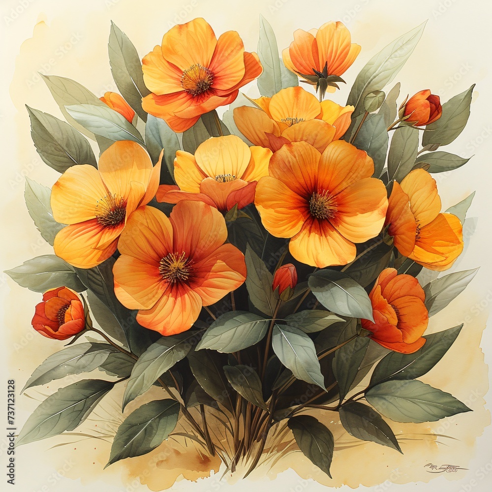 Flower Power A Vibrant Bouquet of Orange and Yellow Flowers Generative AI