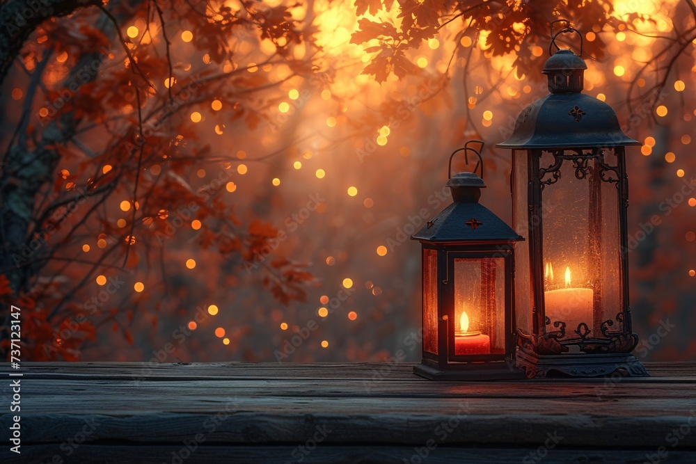 Fall's Enchanting Embers A Luminous Lamp and Candle Set Generative AI Fall's Enchanting Embers A Luminous Lamp and Candle Set Generative AI