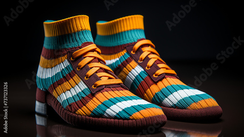 Multicolor child's striped socks isolated photo